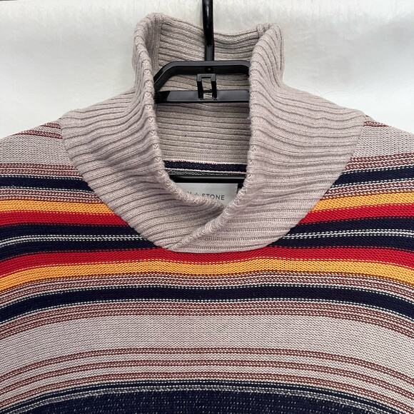 Sun+Stone Cowlneck Mens Sweater Sz L Preppy Y2K Retro Fall Stripe Academia 70s - Picture 2 of 12